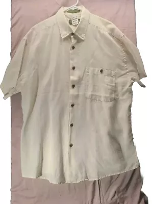 Men's XL Classic Fit Hemp Blend Short Sleeve Button Up Stretch Shirt Beige Orvis • $33.20