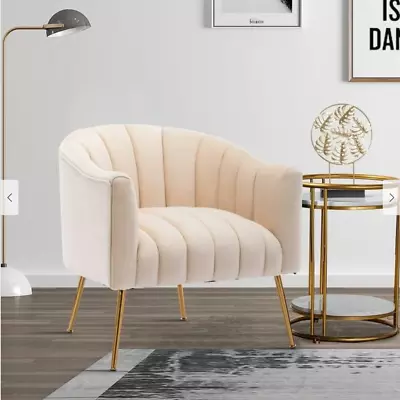 Modern Strip Tufting Velvet Golden Metal Living Room Barrel Chair • $109
