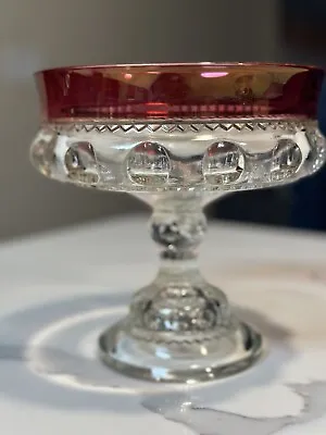 Tiffin Franciscan Kings Crown Ruby Flash Round Glass Compote 7” • $19