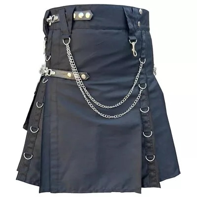 Mens Black Utility Kilt Scottish Modern Kilts For Men Gothic Fashion Kilt • £49.99