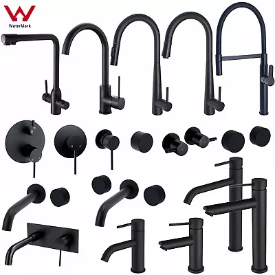 Matt Black Kitchen Mixer Tap Pull Out Sprayer Basin Mixer Taps Wall Bath Spout • $83