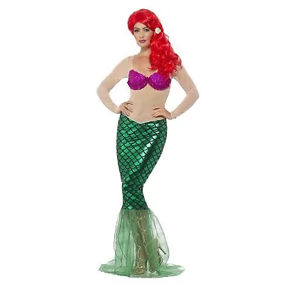 Little Green Mermaid Adult Womens Costume Dress Up Full Length Dress Hair Clip • £34.24