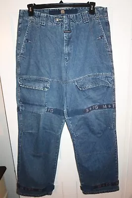 VTG 90s Marithe Francois Girbaud M+FG Jeans Blue Shuttle Straps Tape Mens 36x34 • $60