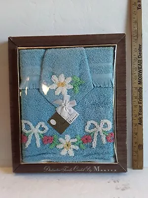 Vintage MCM Daisy Flowers Bows Blue Bath Towel Set Of 4 By Martex NEW - NOS! • $29.99