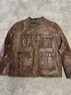 Black Rivet Leather Field Moto Jacket Men XXL • $54