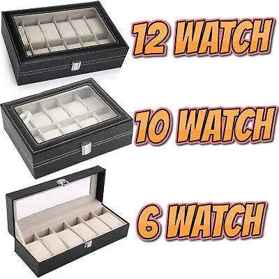 Mens 6 10 12 Grids PU Leather Watch Display Case Collection Storage Holder Box • £17.99