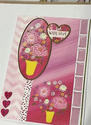 Any Occasion Handmade 5 X 7” Card With Ribbon Edge ‘With Love’ Flowers • £1.79