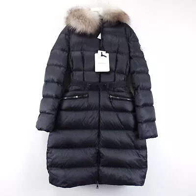 Moncler Boedic Long Quilted Down Jacket With Fox Fur Hood Trim In Black - Size 3 • $1699.97