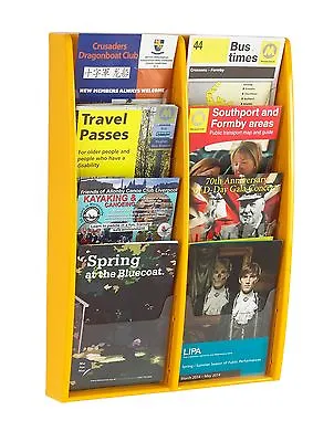 Yellow Wall Mounted Leaflet Holder / Rack With 8 X A5 Portrait Pockets • £60