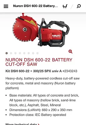 Hilti Dsh 600-22 Nuron Battery Cut-off Saw • £650