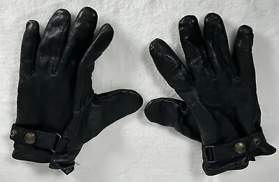 Ralph Lauren Thinsulate Leather Gloves Men’s Black Snap Strap Gold Button Large • $35.20