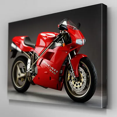 Cars143 Red Ducati Bike Grey Wall Canvas Art Ready To Hang Picture Print • £13.99