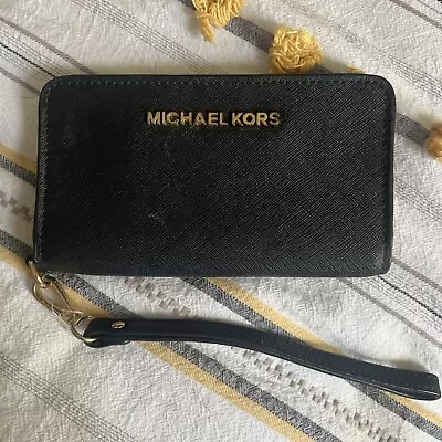 Michael Kors Black Phone Wallet Wristlet Gently Used Small Credit Card ID • $9.50