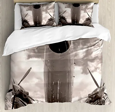 Vintage Airplane Duvet Cover Set With Pillow Shams Turboprop Nose Print • $69.99