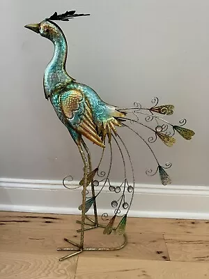 Metal Peacock Sculpture Decor Art Bird Statue Teal • $65