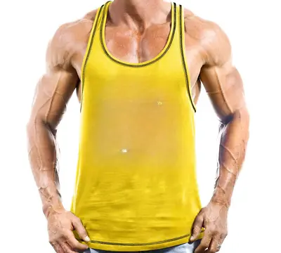 Mens Gym Vest Racerback Bodybuilding Muscle Stringer Tank Top Bodybuilding Vest • £7.99