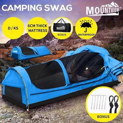 Mountview Double King Single Swag Camping Swags Canvas Dome Tent Hiking Navy • $199.99