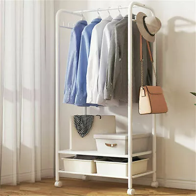 Industrial Pipe Metal Clothes Rail Heavy Duty Garment Hanging Rack With Wheels • $28.90