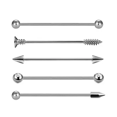 $5.99 • Buy 5pcs 14G Stainless Steel Industrial Barbell Ear Cartilage Piercing Jewelry Set