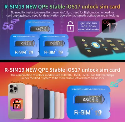 R-SIM19 NEW QPE Stable Unlock SIM Card For IPhone 15 Plus 14 13 Pro Max 12 IOS17 • $10.79