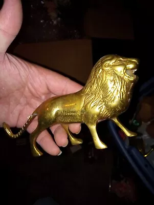 Vintage Brass Lion Animal Figurine Home Decor Sculpture ~7x3.5” Korea • $20