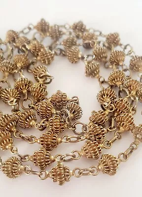 Vintage 1940s Wired Basket Bead Necklace Gold Tone 42 Inch • $45