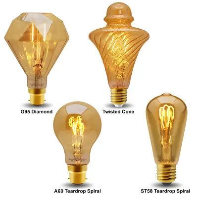 Vintage LED 2W Edison Style Filament Light Bulb B22 Or E27 Twister ST58 A60 G95  • £9.99