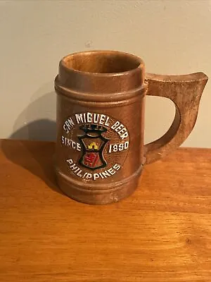 Vintage SAN MIGUEL BEER Wooden Mug Stein Tankard HAND CARVED Philippines • $8