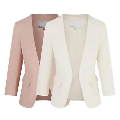 Ladies Fully Lined 3/4 Sleeves Single Breasted Collarless Blazer Jacket RRP £56 • £19.99
