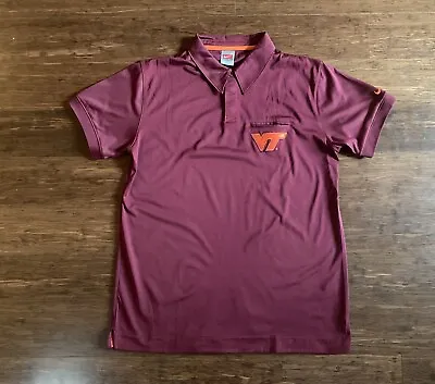 Virgina Tech Hokies Vintage Large Maroon Nike Dri -FIT Short Sleeve Polo Shirt • $14.99