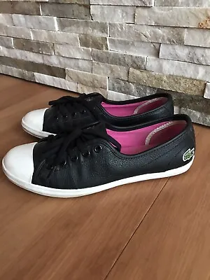 LACOSTE Real Leather Women’s BLACK Shoes/sneakers Size 3(35.5) • £18