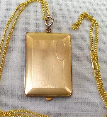 Vintage Gold Filled  Large  Pinstrip Monogram Back Locket Necklace !!!!!!!! • $59.88