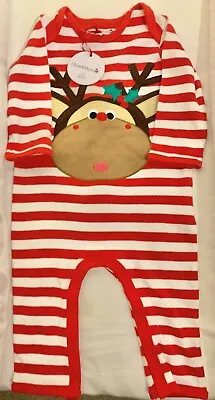 Baby Olive & Moss Christmas Reindeer Romper Playsuit & Hat 0-6 Months  BNWT • £14.99