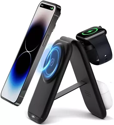 Meoligr Magnetic Wireless Charger For Apple Series Foldable Travel 3 In 1 Fast • £18.99