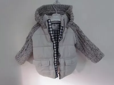 Zara Baby Boys Grey Knit Sleeve & Hood Padded Jacket Age 9-12 Months • £5