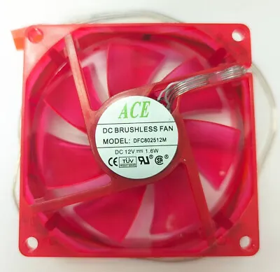 Ace 80mm X 25mm Computer Case UV Red 3-Pin Cooling Fan With 4 LEDs • $5.99