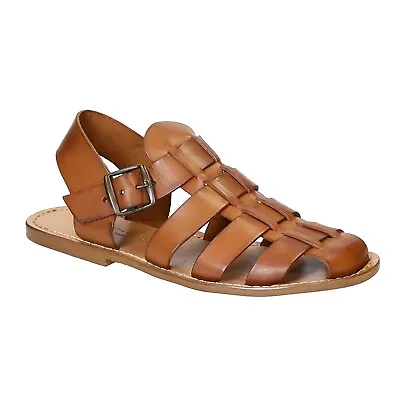 Hand Made Men Gladiator Strappy Sandals In Vintage Cuir Leather Crafted In Italy • £104.40