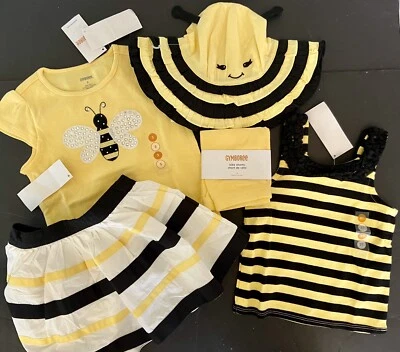 $85 • Buy NWT Girls 3/3T Gymboree “BEE CHIC” Cotton 6-pc SKIRT SHORTS 2-TOPS & SUNHAT Set