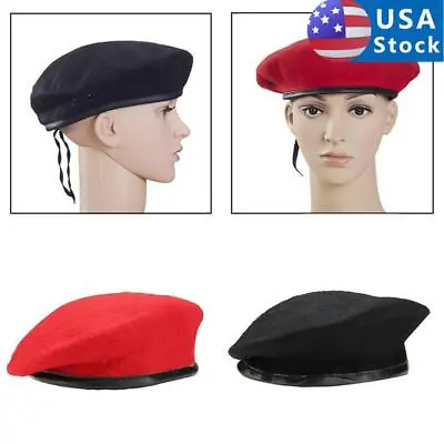 Unisex Military Army Soldier Hat Wool Beret Men Women Uniform Adjustable Cap US • $10.88