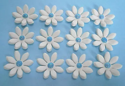 24 Edible White / Blue Frozen Style Daisy Flowers. Edible Birthday Cake Flowers • £8.95