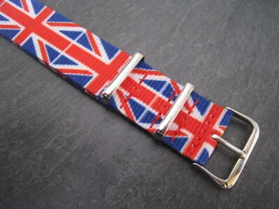 Union Jack Military Style Watch Strap. 18mm To 22mm Fast Delivery From UK • £6.95