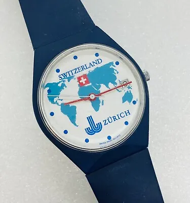 Vintage Zurich Swiss Made Quartz Wrist Watch Switzerland Navy World Map 26 • $48.99