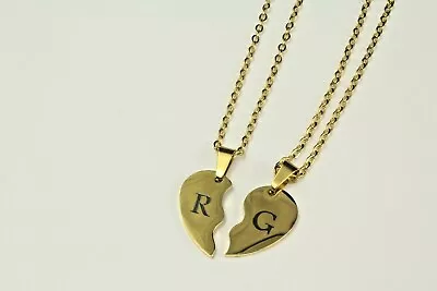 £14.99 • Buy Stainless Steel Broken Heart Charms Matching Two Halves Split Custom Engraved