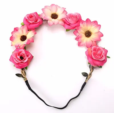£3.49 • Buy New Flower Crown Headband Hair Wreath Garland Ribbon Wedding Beach UK