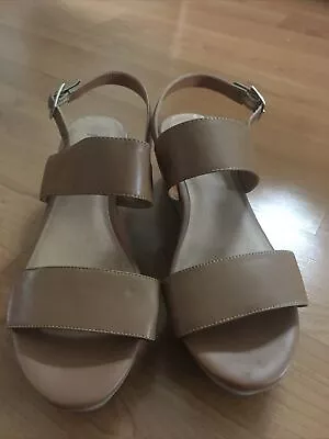 J Jill Sandals Brown Wedge Strap Leather Upper Size 8 Open Toe Sling Back • $19.99