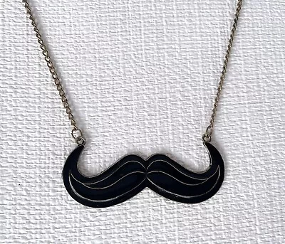 Mustache Necklace Moustache Charm Pendant Chain Black Handlebar Fun Funky • $8