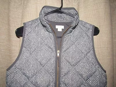 J CREW Womens XS Down Puffer Vest Pockets Zip Front Gray Ivory Herringbone • $19.99