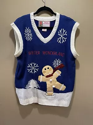 Christmas Sweater Vest Adult Medium Blue White Winter Wonderland Ugly • $21.99