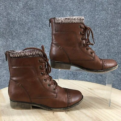 Mudd Boots Womens 6 M MD Tyrese Cognac Knit Cuff Brown Faux Leather Back Zip • $29.99