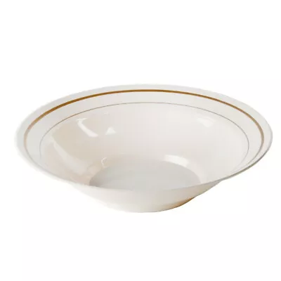 WNA MPBWL10IPREM Masterpiece Ivory 10 Oz. Plastic Bowl With Gold Trim 10/15 Cs • $125.09